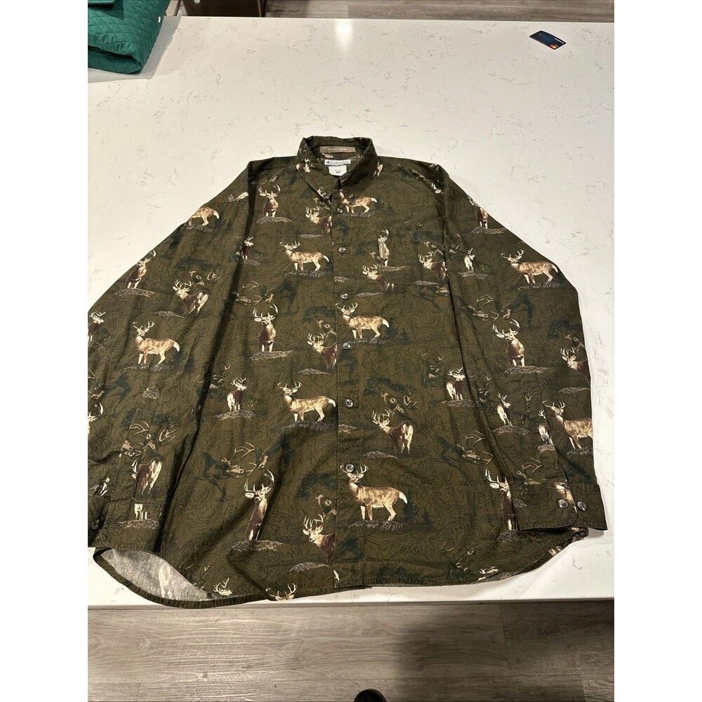 Columbia River Lodge Deer Design Button Down Shirt Mens Sz XL Brown